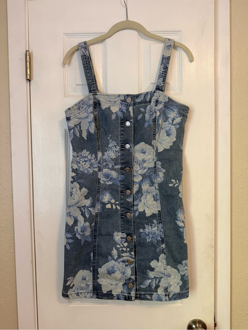 GAP Blue Floral Denim Button-Front Mini Dress